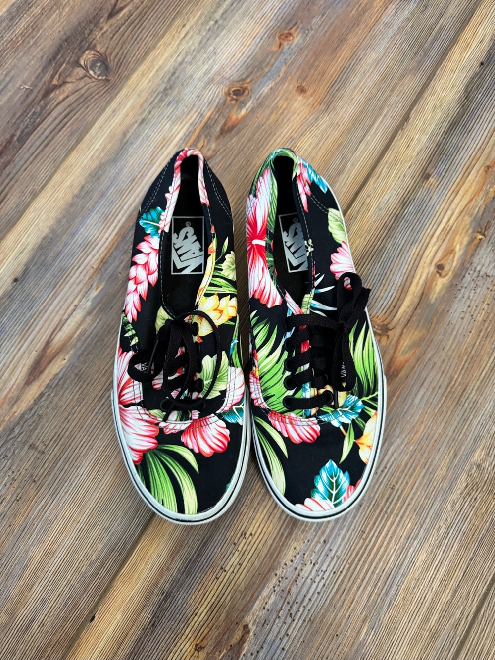 Vans Black Tropical Floral Canvas Sneakers with Multicolor Hibiscus Print